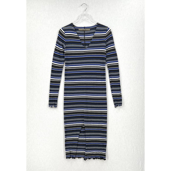 Enza Costa Dresses & Skirts - ENZA COSTA Dress Womens Medium Black Blue White Striped Long Sleeve V-neck Midi